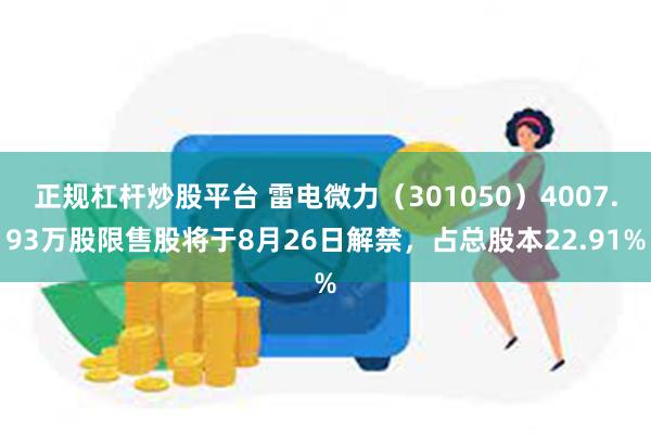 正规杠杆炒股平台 雷电微力（301050）4007.93万股限售股将于8月26日解禁，占总股本22.91%